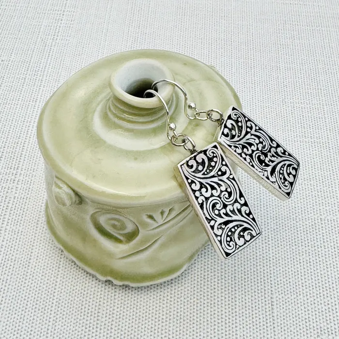 HeidiJHale Designs Earrings Sterling Silver Rectangle Scroll Earrings 125
