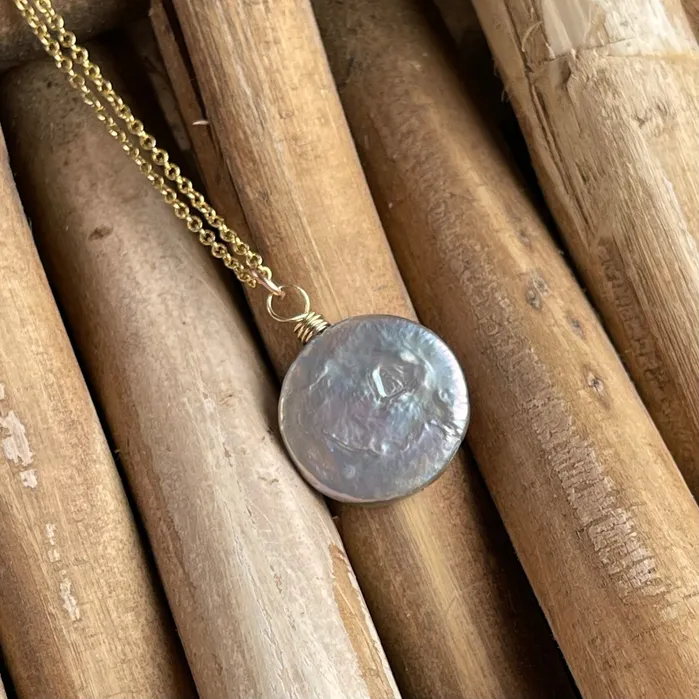 HeidiJHale Designs Necklaces Make Waves Like The Moon 14K Goldfilled Freshwater Gray Pearl Necklace HeidiJHale Designs Necklaces Make Waves Like The Moon 14K Goldfilled Freshwater Gray Pearl Necklace