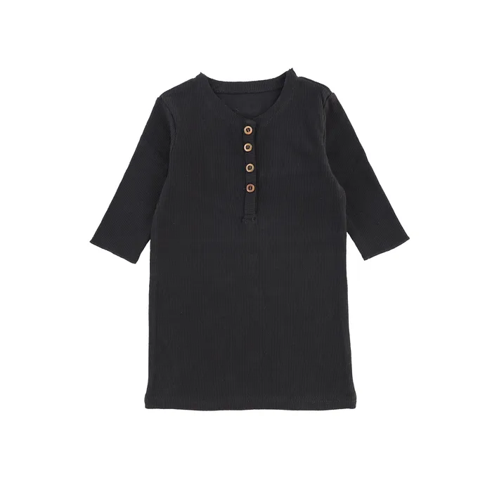 Lil Legs Three Quarter Ribbed Center Button TShirt Black Lil Legs Rings