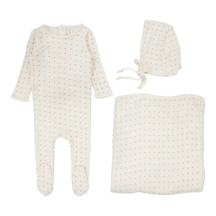 Lilette Lilette Linear Printed Layette Set CreamRed Dot Earrings