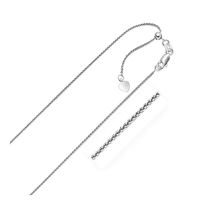 MayaMila 10k White Gold Adjustable Wheat Chain 10mm Rings