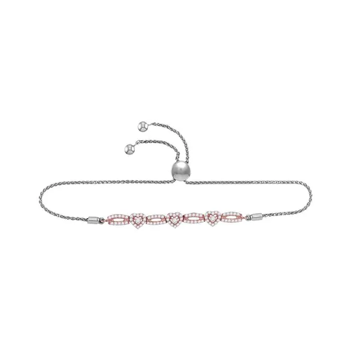 mayamila 10kt Rose Gold Womens Round Diamond Triple Heart Bolo Bracelet 12 Cttw Bracelets mayamila 10kt Rose Gold Womens Round Diamond Triple Heart Bolo Bracelet 12 Cttw Bracelets