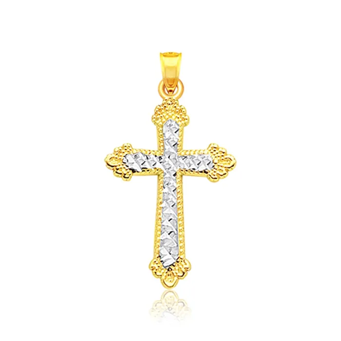 MayaMila 14k Two Tone Gold Diamond Cut Cross Pendant Rings