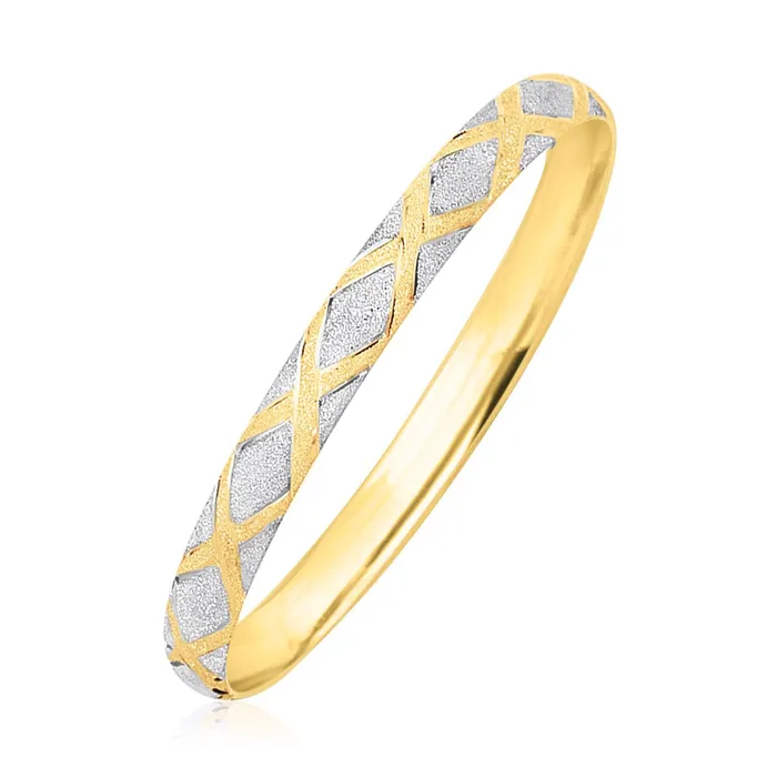 MayaMila Bracelets 10k TwoTone Gold Geometric Diamond Motif Bangle