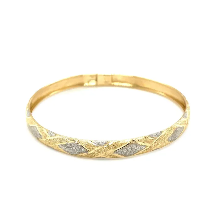 MayaMila Bracelets 10k TwoTone Gold Geometric Diamond Motif Bangle