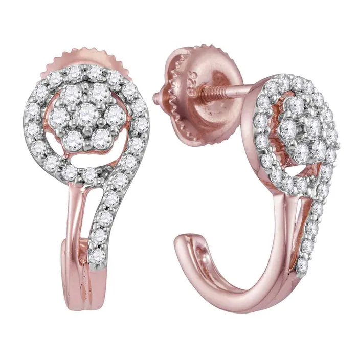 mayamila Earrings 10kt Rose Gold Womens Round Diamond J Hoop Earrings 13 Cttw