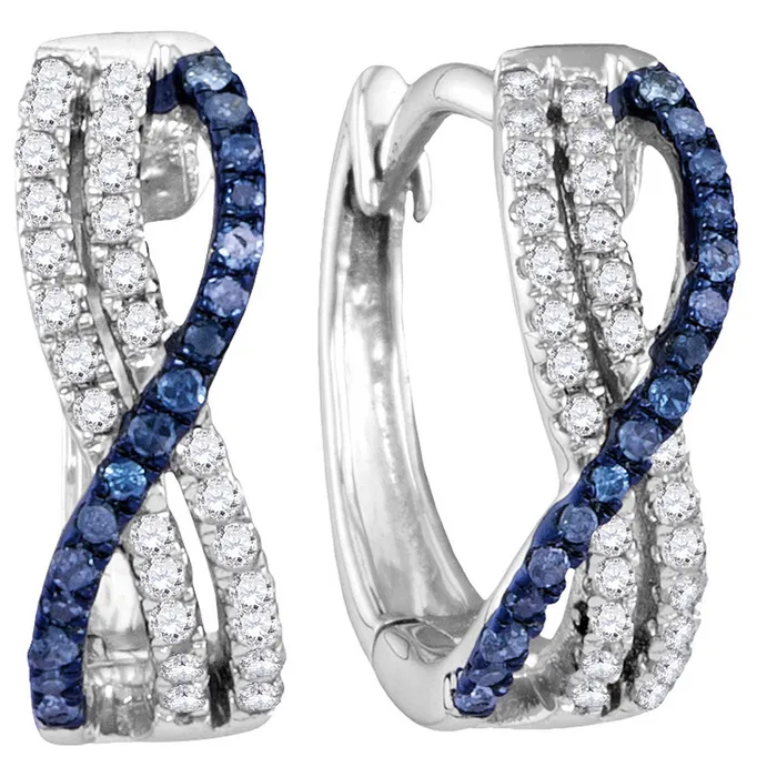 mayamila Earrings 10kt White Gold Womens Blue Color Enhanced Diamond Hinged Hoop Earrings 14 Cttw mayamila Earrings 10kt White Gold Womens Blue Color Enhanced Diamond Hinged Hoop Earrings 14 Cttw