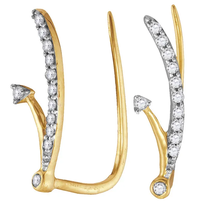 mayamila Earrings 10kt Yellow Gold Womens Round Diamond Curved Climber Earrings 110 Cttw mayamila Earrings 10kt Yellow Gold Womens Round Diamond Curved Climber Earrings 110 Cttw