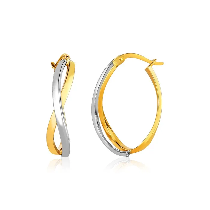 MayaMila Earrings 14k TwoTone Gold Twisted Style Polished Hoop Earrings