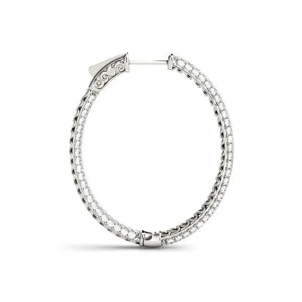 MayaMila Earrings 14k White Gold Diamond Hoop Double Sided Three Row Earrings 2 cttw