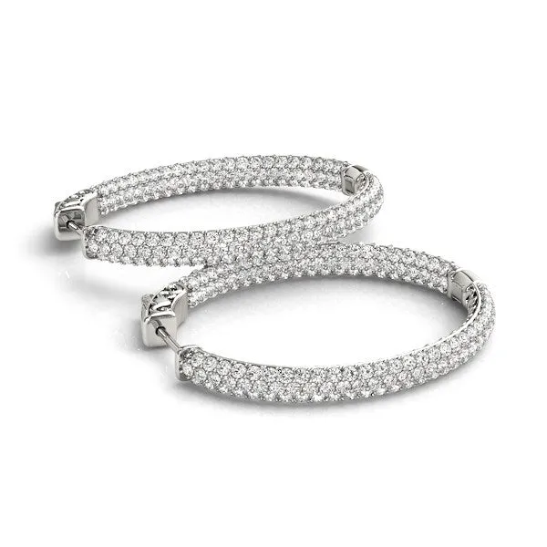 MayaMila Earrings 14k White Gold Diamond Hoop Double Sided Three Row Earrings 2 cttw