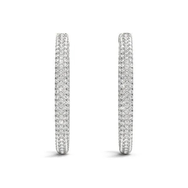 MayaMila Earrings 14k White Gold Diamond Hoop Double Sided Three Row Earrings 2 cttw