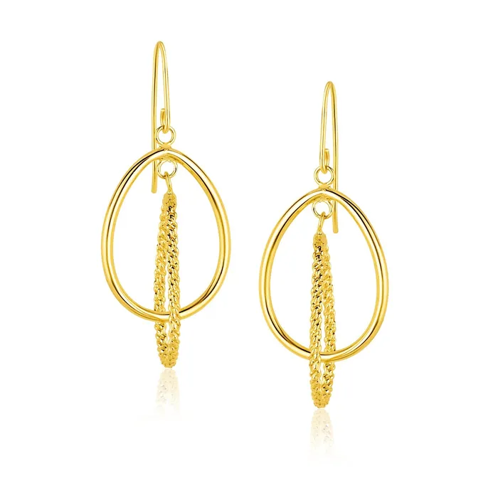 MayaMila Earrings 14k Yellow Gold Dangling Earrings with Teardrop and Textured Rows MayaMila Earrings 14k Yellow Gold Dangling Earrings with Teardrop and Textured Rows