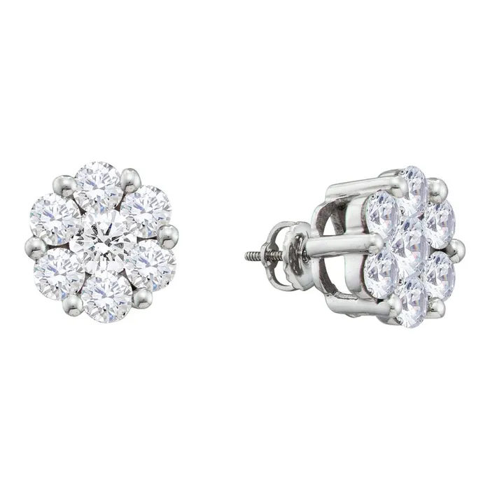 mayamila Earrings 14kt White Gold Womens Round Diamond Flower Cluster Screwback Stud Earrings 200 Cttw mayamila Earrings 14kt White Gold Womens Round Diamond Flower Cluster Screwback Stud Earrings 200 Cttw