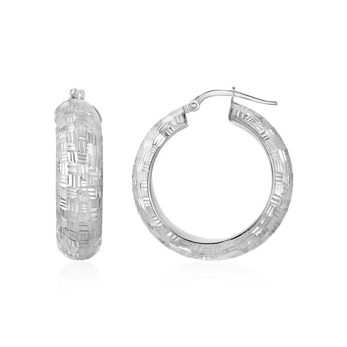 MayaMila Earrings Checker board Motif Textured Domed Hoop Earrings in Sterling Silver MayaMila Earrings Checker board Motif Textured Domed Hoop Earrings in Sterling Silver