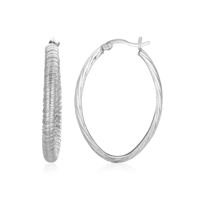 MayaMila Earrings Sterling Silver Oval Textured Finish Oval Hoop Earrings