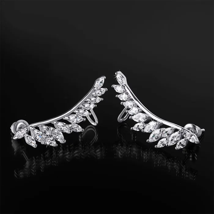 MayaMila Earrings Womens Huggie Earrings Oval Cut CZ 065 CT White Gold Plated Bridal Accessories