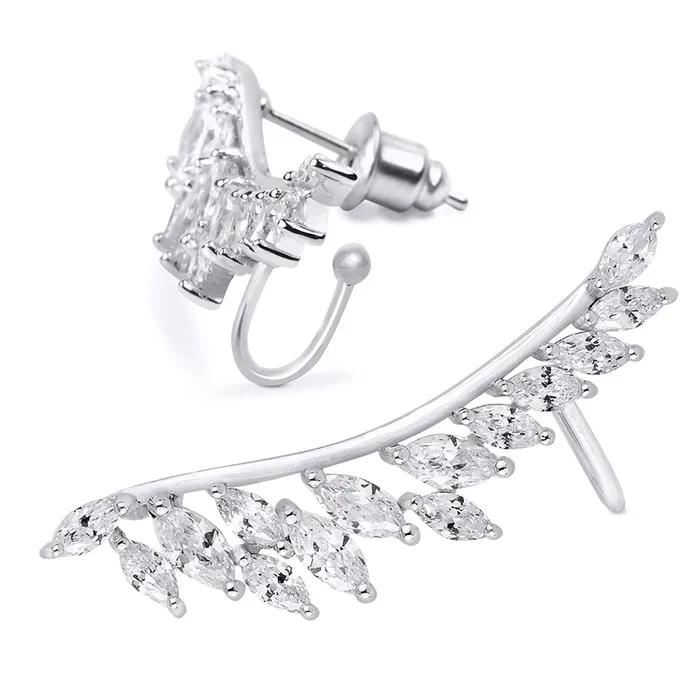MayaMila Earrings Womens Huggie Earrings Oval Cut CZ 065 CT White Gold Plated Bridal Accessories