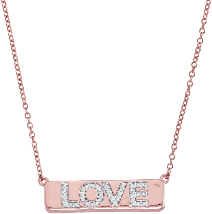 mayamila Necklaces 10kt Rose Gold Womens Round Diamond Pink Love Bar Pendant Necklace with 18 Chain 18 Cttw mayamila Necklaces 10kt Rose Gold Womens Round Diamond Pink Love Bar Pendant Necklace with 18 Chain 18 Cttw