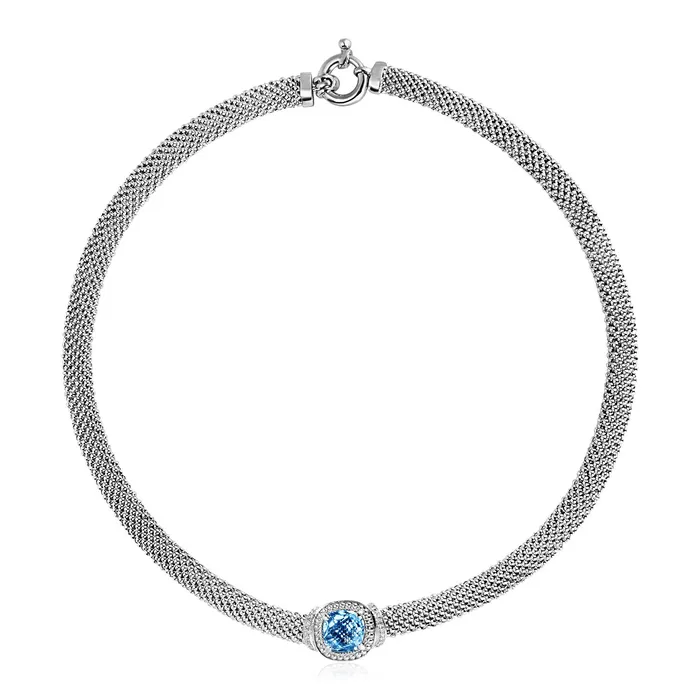 MayaMila Necklaces Popcorn Texture Necklace with Blue Topaz and Diamonds in Sterling Silver MayaMila Necklaces Popcorn Texture Necklace with Blue Topaz and Diamonds in Sterling Silver