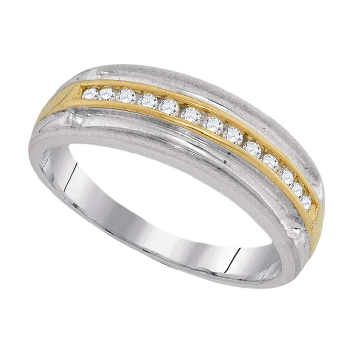 mayamila Rings 10kt Twotone White Gold Mens Round Diamond Wedding Anniversary Band Ring 14 Cttw