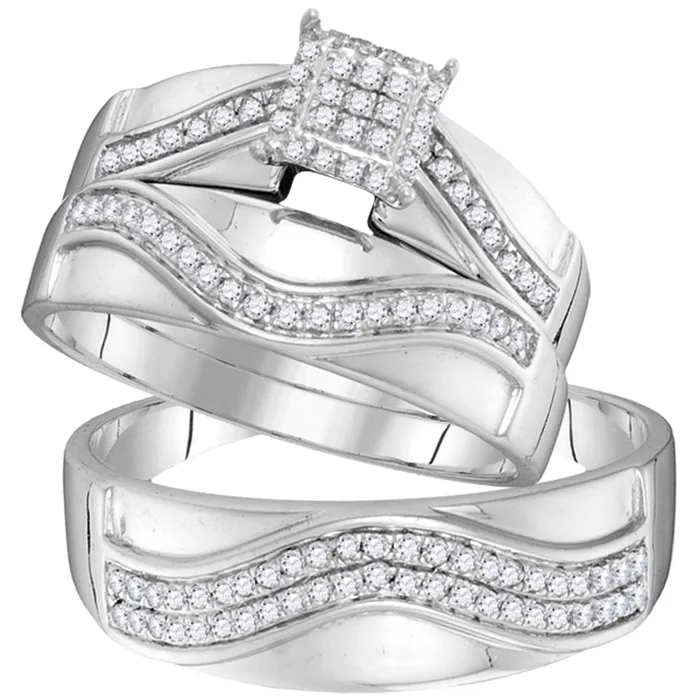 mayamila Rings 10kt White Gold His Hers Round Diamond Cluster Matching Bridal Wedding Ring Band Set 38 Cttw mayamila Rings 10kt White Gold His Hers Round Diamond Cluster Matching Bridal Wedding Ring Band Set 38 Cttw