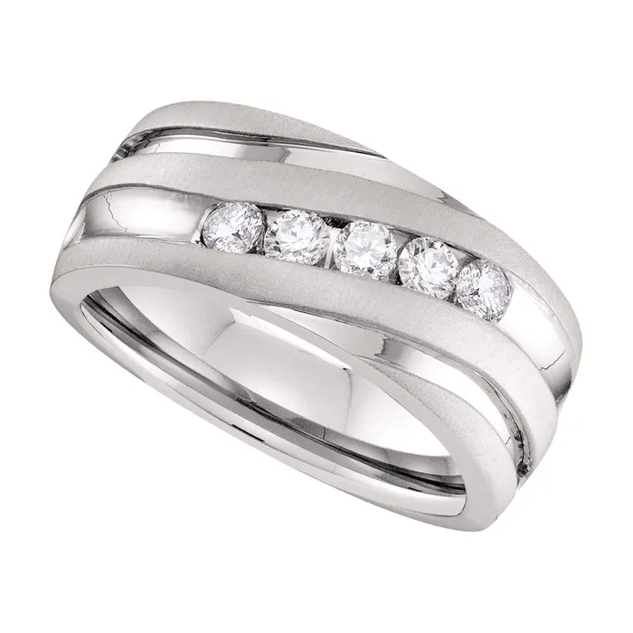 mayamila Rings 10kt White Gold Mens Round Diamond Matte Grooved Wedding Band Ring 12 Cttw