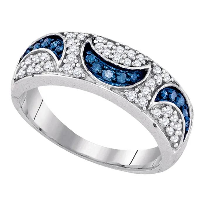 mayamila Rings 10kt White Gold Womens Round Blue Color Enhanced Diamond Moon Band Ring 12 Cttw mayamila Rings 10kt White Gold Womens Round Blue Color Enhanced Diamond Moon Band Ring 12 Cttw