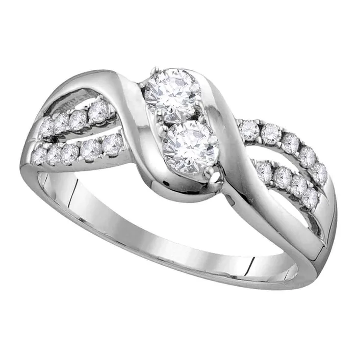 mayamila Rings 10kt White Gold Womens Round Diamond 2stone Bridal Wedding Engagement Ring 58 Cttw