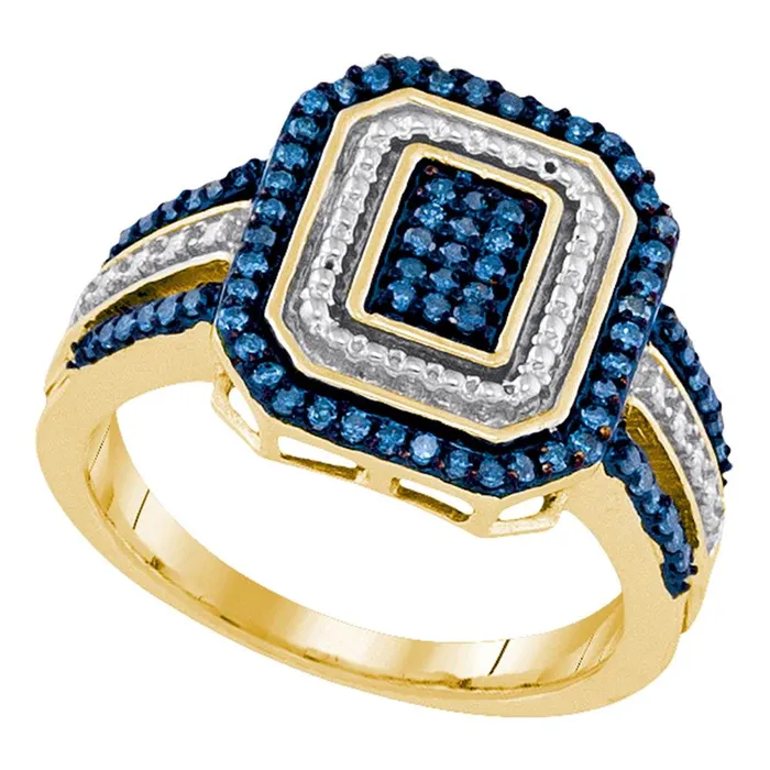 mayamila Rings 10kt Yellow Gold Womens Round Blue Color Enhanced Diamond Rectangle Cluster Ring 13 Cttw mayamila Rings 10kt Yellow Gold Womens Round Blue Color Enhanced Diamond Rectangle Cluster Ring 13 Cttw