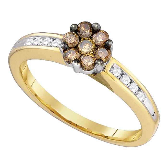 mayamila Rings 10kt Yellow Gold Womens Round Cognacbrown Color Enhanced Diamond Cluster Ring 12 Cttw mayamila Rings 10kt Yellow Gold Womens Round Cognacbrown Color Enhanced Diamond Cluster Ring 12 Cttw