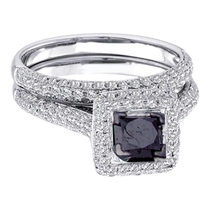 mayamila Rings 14kt White Gold Womens Princess Black Color Enhanced Diamond Bridal Wedding Engagement Ring Band Set 114 Cttw mayamila Rings 14kt White Gold Womens Princess Black Color Enhanced Diamond Bridal Wedding Engagement Ring Band Set 114 Cttw
