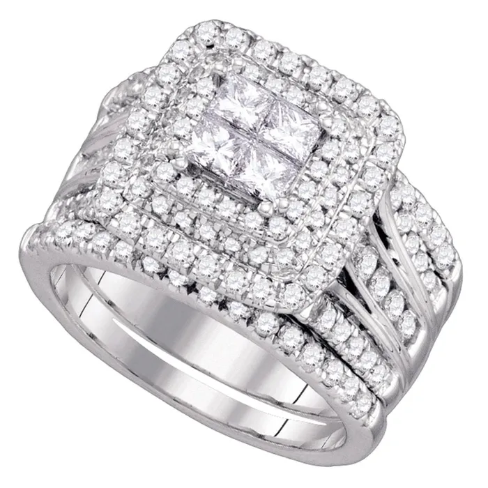 mayamila Rings 14kt White Gold Womens Princess Diamond Cluster Halo Bridal Wedding Engagement Ring Band Set 200 Cttw mayamila Rings 14kt White Gold Womens Princess Diamond Cluster Halo Bridal Wedding Engagement Ring Band Set 200 Cttw