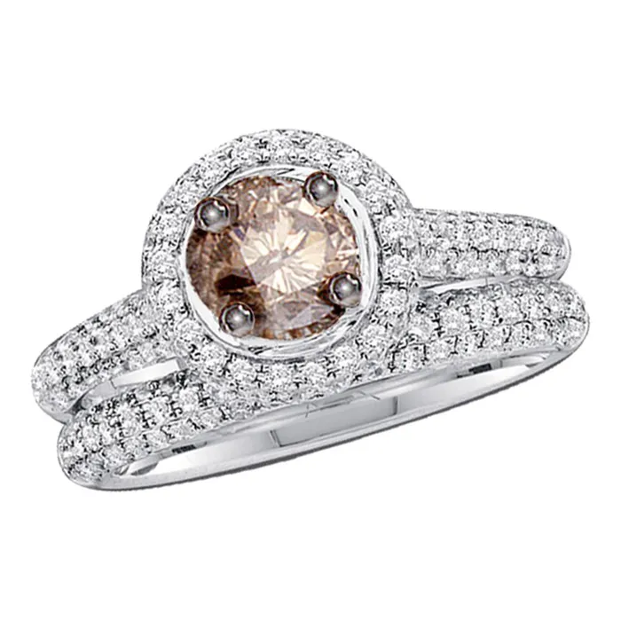 mayamila Rings 14kt White Gold Womens Round Cognacbrown Color Enhanced Diamond Bridal Wedding Engagement Ring Band Set 114 Cttw mayamila Rings 14kt White Gold Womens Round Cognacbrown Color Enhanced Diamond Bridal Wedding Engagement Ring Band Set 114 Cttw