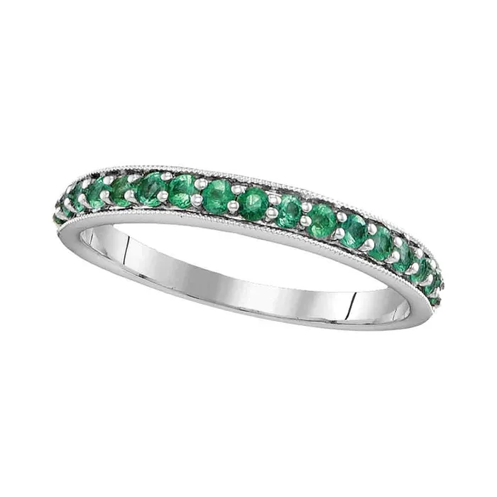 mayamila Rings 14kt White Gold Womens Round Paveset Emerald Single Row Band 12 Cttw mayamila Rings 14kt White Gold Womens Round Paveset Emerald Single Row Band 12 Cttw