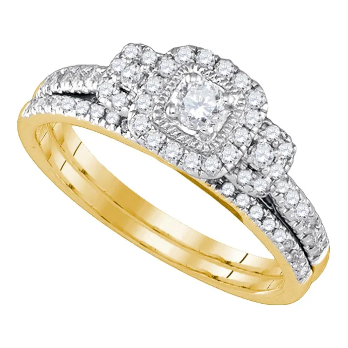 mayamila Rings 14kt Yellow Gold Womens Round Diamond Halo Bridal Wedding Engagement Ring Band Set 12 Cttw mayamila Rings 14kt Yellow Gold Womens Round Diamond Halo Bridal Wedding Engagement Ring Band Set 12 Cttw