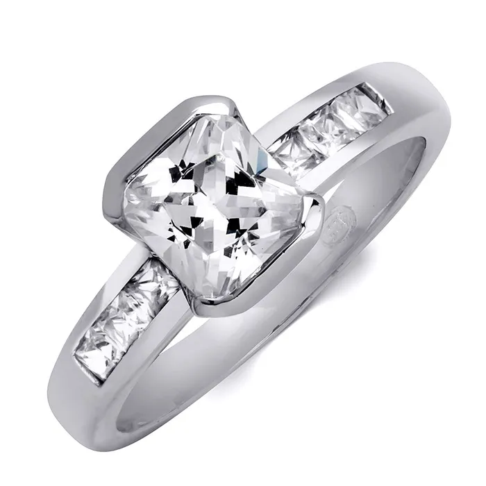 MayaMila Rings Delicate 125 CT Sterling Silver Princess Emerald Cut Wedding Ring MayaMila Rings Delicate 125 CT Sterling Silver Princess Emerald Cut Wedding Ring
