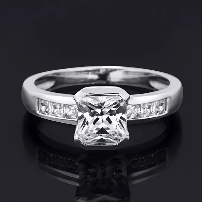 MayaMila Rings Delicate 125 CT Sterling Silver Princess Emerald Cut Wedding Ring