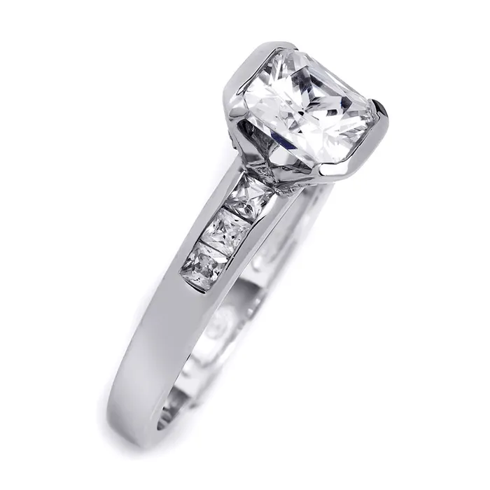 MayaMila Rings Delicate 125 CT Sterling Silver Princess Emerald Cut Wedding Ring