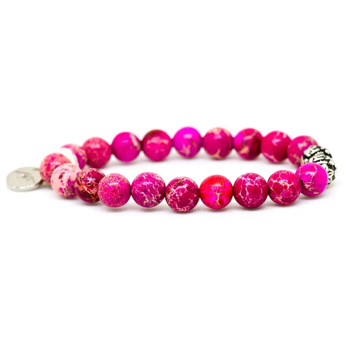 MF Bracelets Pink Jasper Stone Silver Bead Bracelet 8 MM