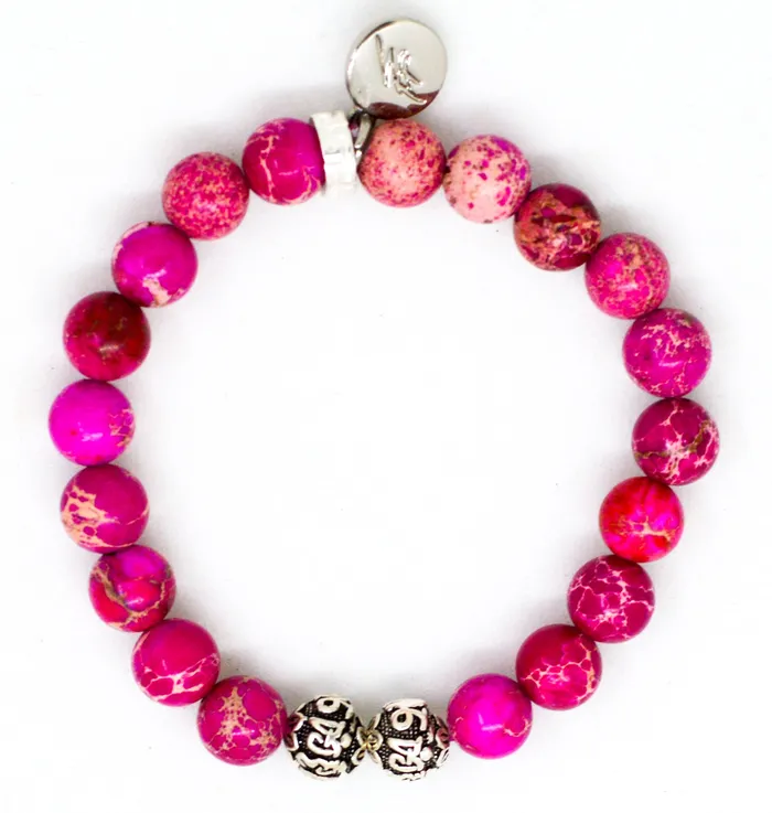 MF Bracelets Pink Jasper Stone Silver Bead Bracelet 8 MM