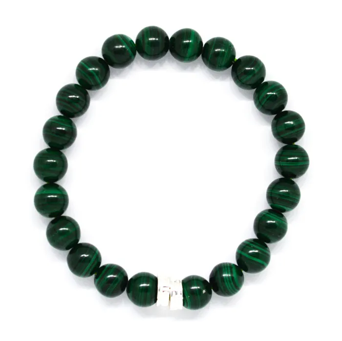 MF Malachite Stone Double Flat Silver Bracelet 8 MM Bracelets