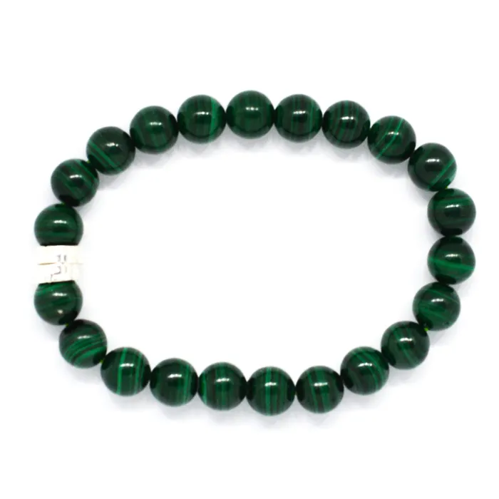 MF Malachite Stone Double Flat Silver Bracelet 8 MM Bracelets
