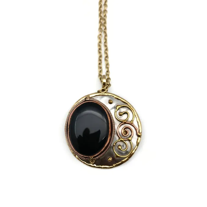 Mixed Metal and Black Onyx Stone Necklace Anju Jewelry Necklaces