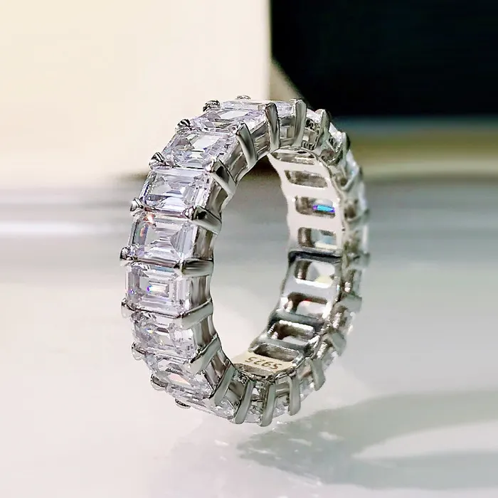 MultiColored Eternity Emerald Cut Sterling Silver Wedding Band Shineofidamond Rings