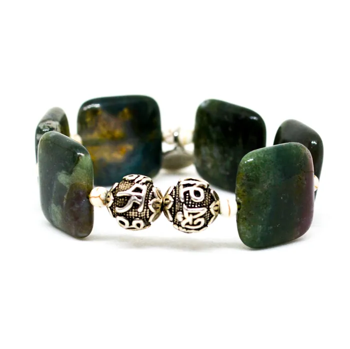 Mystic Flavia Bracelets Fancy Jasper Square Bead Silver Bracelet 12 MM
