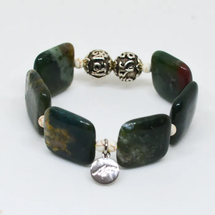 Mystic Flavia Bracelets Fancy Jasper Square Bead Silver Bracelet 12 MM
