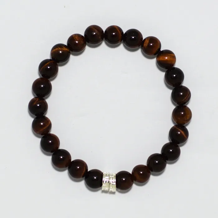 Mystic Flavia Bracelets Red Tiger Eye Stone Double Flat Silver Bracelet 8 MM Mystic Flavia Bracelets Red Tiger Eye Stone Double Flat Silver Bracelet 8 MM