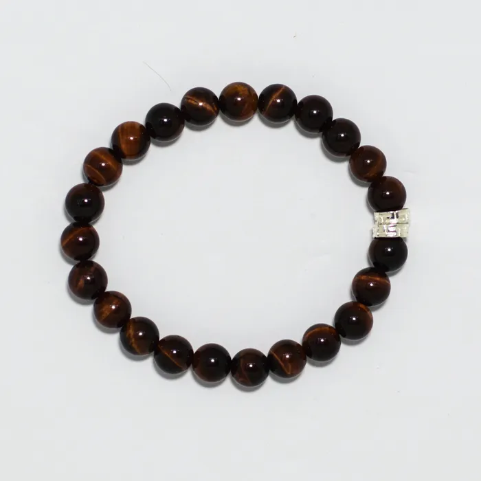 Mystic Flavia Bracelets Red Tiger Eye Stone Double Flat Silver Bracelet 8 MM