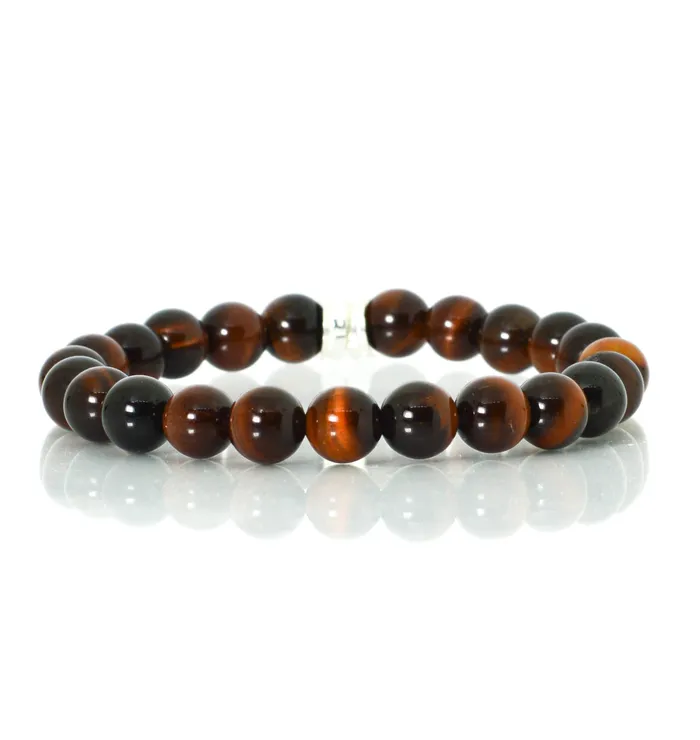 Mystic Flavia Bracelets Red Tiger Eye Stone Double Flat Silver Bracelet 8 MM